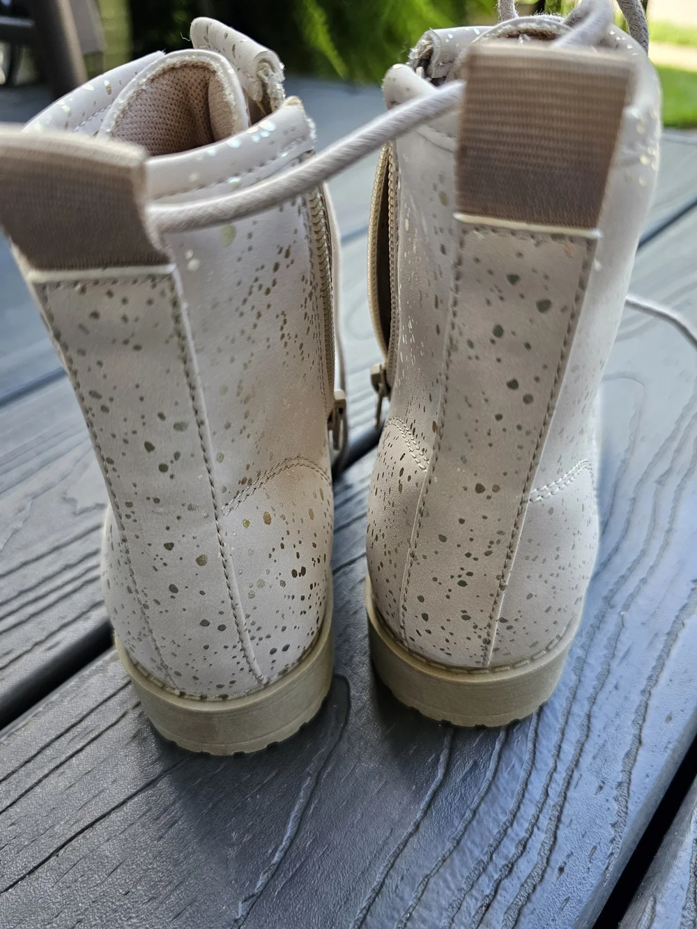 Kids Beige Glitter Lace-Up Combat Boots